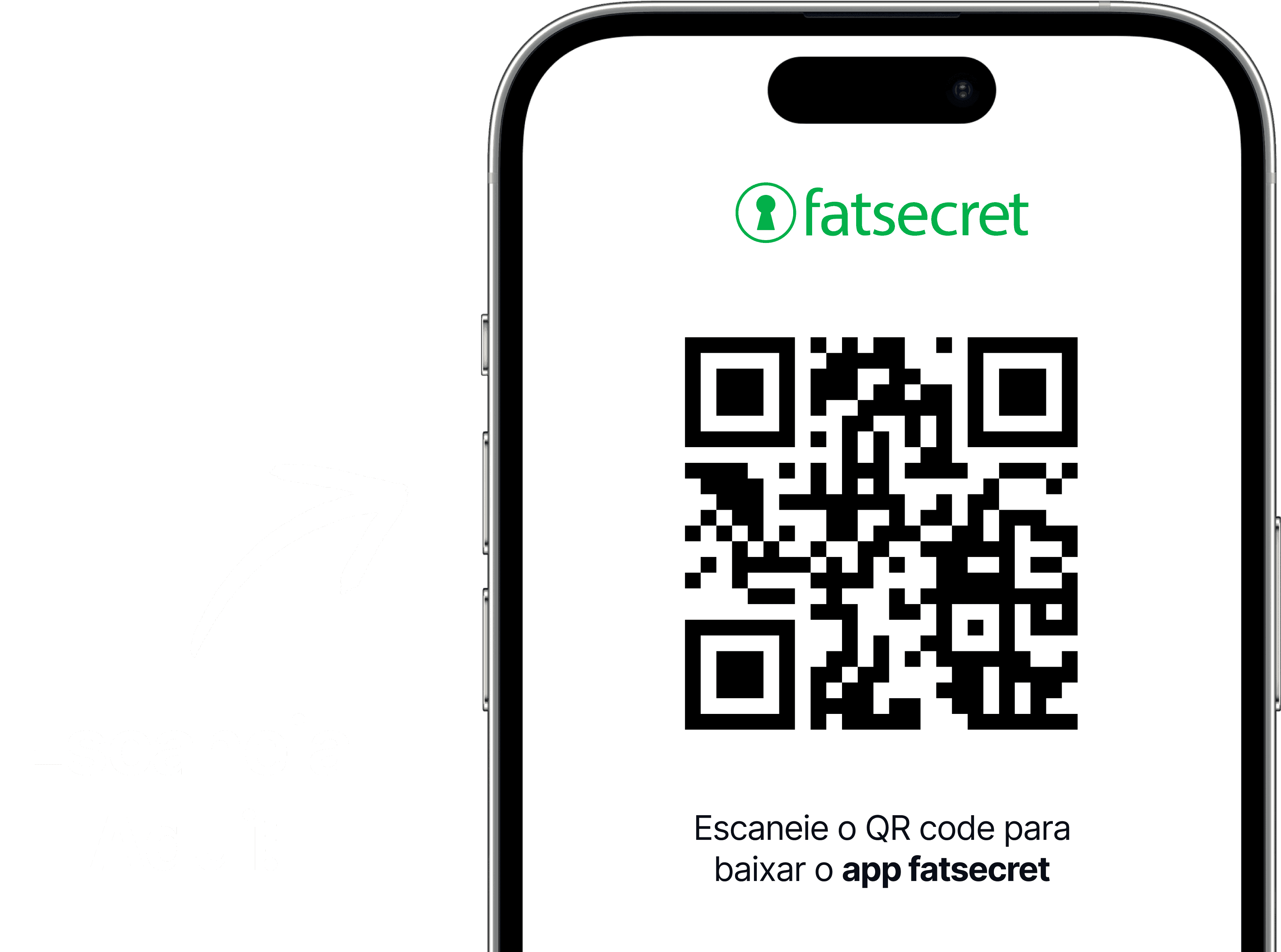 Tela de celular exibindo um código QR com o logo da fatsecret acima e um texto convidando a escanear o código para baixar o app da fatsecret.