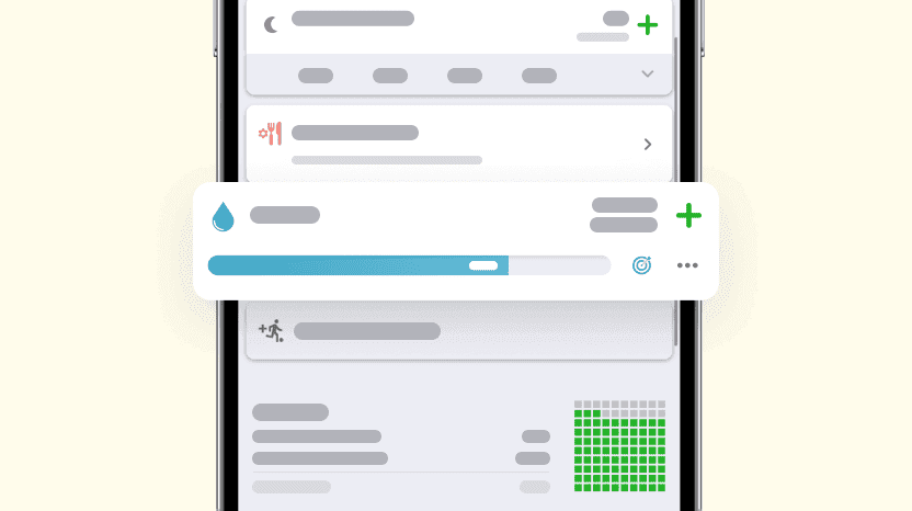 Ekran z wyróżnionym panelem nawodnienia – dzienny tracker wody.